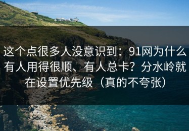 这个点很多人没意识到：91网为什么有人用得很顺、有人总卡？分水岭就在设置优先级（真的不夸张）
