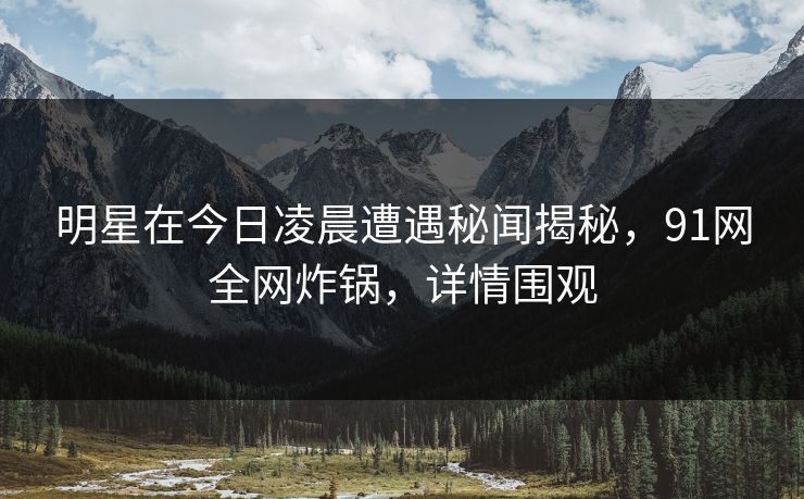 明星在今日凌晨遭遇秘闻揭秘，91网全网炸锅，详情围观